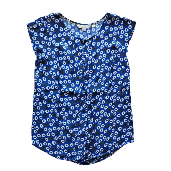 Boden Tops - Boden Riviera Pleat Front Sleeveless Daisy Print Blue Blouse US 2 Small